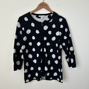 Coldwater Creek Sweater Womens Medium Black Polka Dot Wool Blend Full Zip Top M